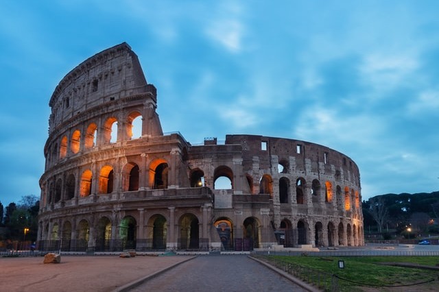 Colosseum in Rome during the morning blue hour